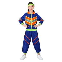 Retro Disco Kids Children 3 Piece Set Blue Sportswear Tracksuit Cosplay Outfits Halloween Party Suit