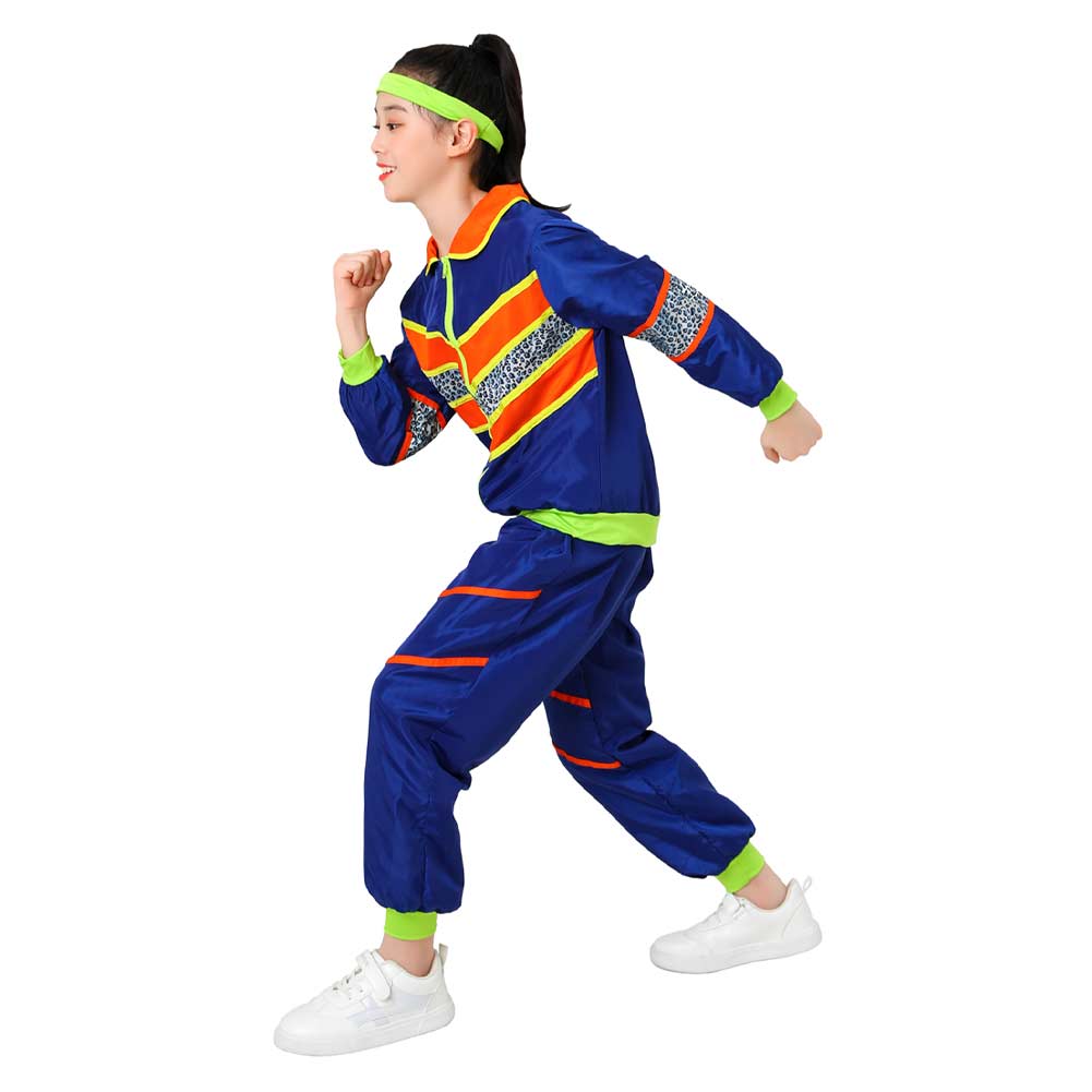 Retro Disco Kids Children 3 Piece Set Blue Sportswear Tracksuit Cospla 