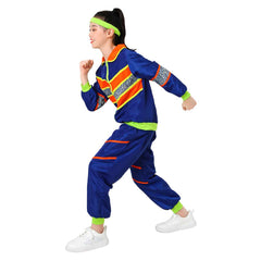 Retro Disco Kids Children 3 Piece Set Blue Sportswear Tracksuit Cosplay Outfits Halloween Party Suit