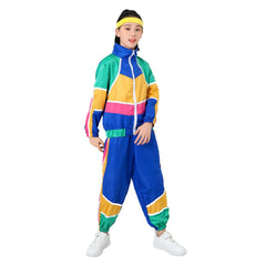 Retro Disco Kids Children Color Block 3 Piece Set Sportswear Cosplay Outfits Halloween Party Suit