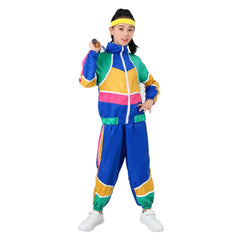 Retro Disco Kids Children Color Block 3 Piece Set Sportswear Cosplay Outfits Halloween Party Suit