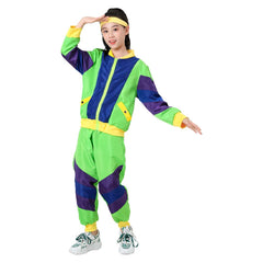Retro Disco Kids Children Green 3 Piece Set Sportswear Cosplay Outfits Halloween Party Suit