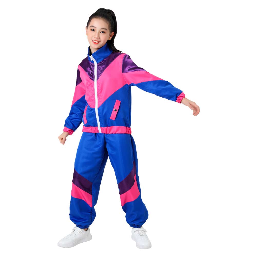 Retro Disco Kids Children Purple 3 Piece Set Sportswear Cosplay Outfits Halloween Party Suit