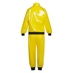 Retro Disco Yellow Patent Leather 3 Piece Set Cosplay Outfits Halloween Party Suit