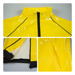 Retro Disco Yellow Patent Leather 3 Piece Set Cosplay Outfits Halloween Party Suit