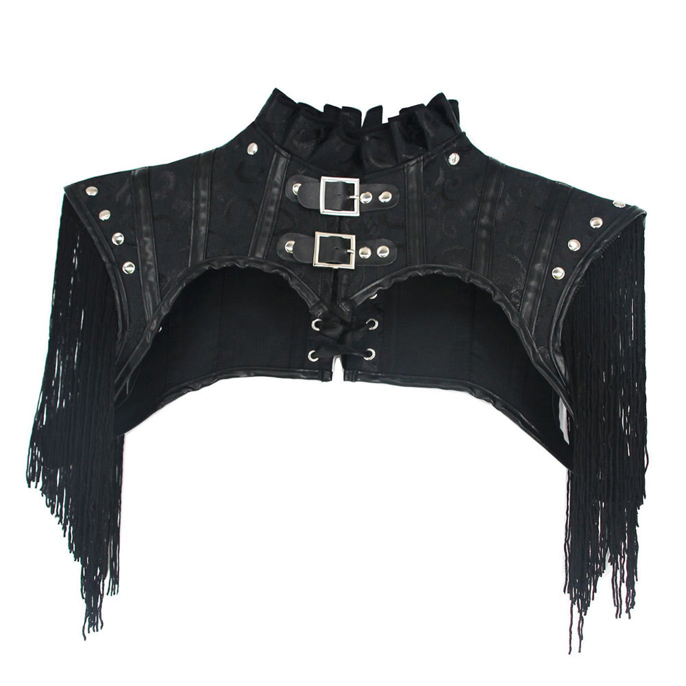 Retro Gothic Punk Jacquard Leather Pleated Fringe Shawl Halloween Carnival Costume Accessories