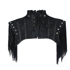 Retro Gothic Punk Jacquard Leather Pleated Fringe Shawl Halloween Carnival Costume Accessories