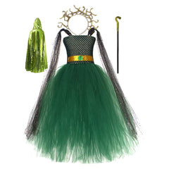 Retro Greek Goddess Medusa Kids Girls Green Tutu Mesh Dress Cosplay Outfits Halloween Party Suit