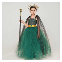 Retro Greek Goddess Medusa Kids Girls Green Tutu Mesh Dress Cosplay Outfits Halloween Party Suit