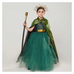 Retro Greek Goddess Medusa Kids Girls Green Tutu Mesh Dress Cosplay Outfits Halloween Party Suit