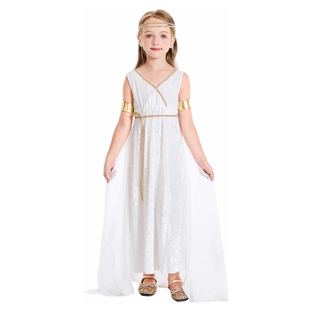 Retro Greek Goddess White Dress 6 Piece Set For Little Girls Cosplay Outfits Halloween Party Suit