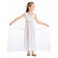 Retro Greek Goddess White Dress 6 Piece Set For Little Girls Cosplay Outfits Halloween Party Suit