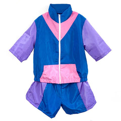 Retro Hip Hop 2 Piece Set Blue Short Sleeve Sportswear Tracksuit Cosplay Outfits Halloween Party Suit