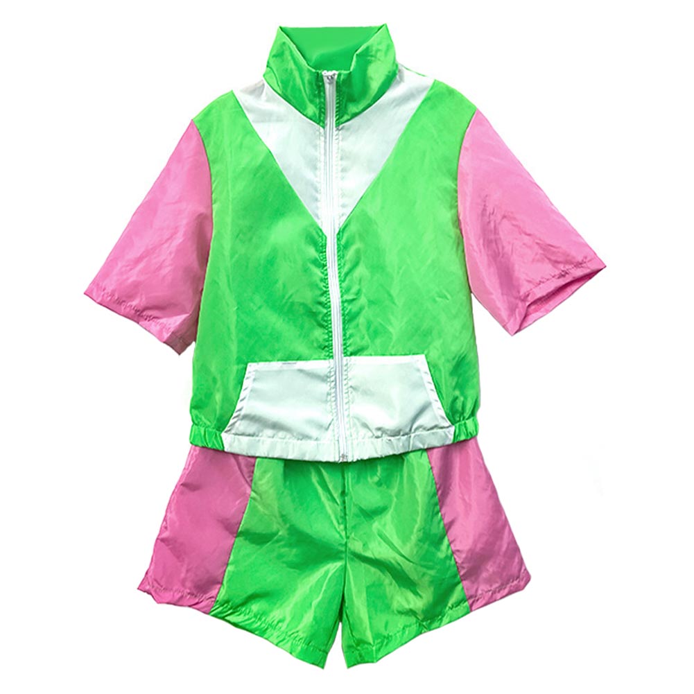 Retro Hip Hop 2 Piece Set Green Short Sleeve Sportswear Tracksuit Cosplay Outfits Halloween Party Suit