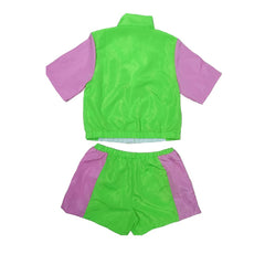 Retro Hip Hop 2 Piece Set Green Short Sleeve Sportswear Tracksuit Cosplay Outfits Halloween Party Suit