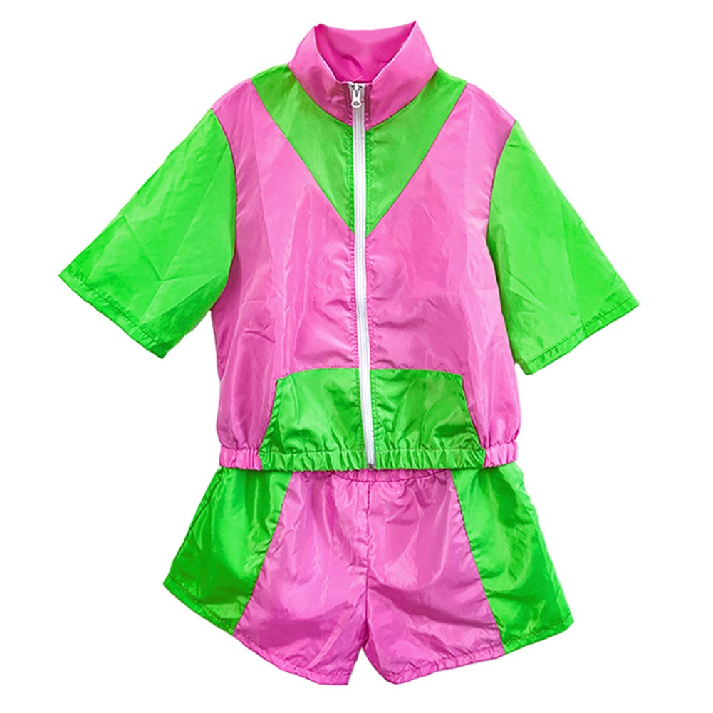 Retro Hip Hop 2 Piece Set Pink Short Sleeve Sportswear Tracksuit Cosplay Outfits Halloween Party Suit