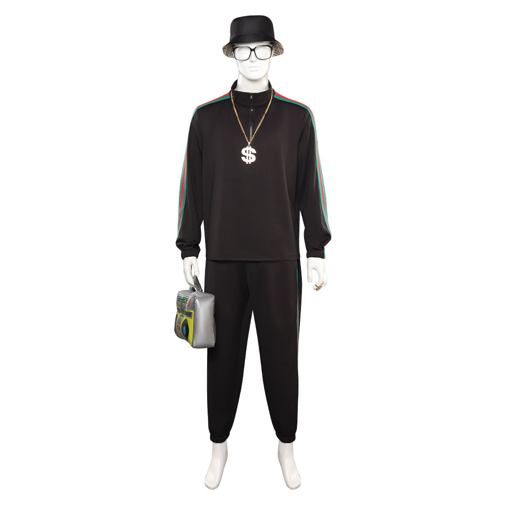 Retro Hip Hop 90s Men Black Tracksuit 7 Piece Set Cosplay Outfits Halloween Party Suit