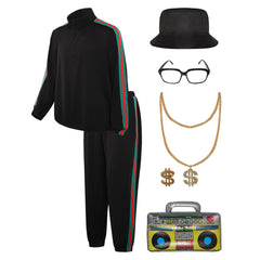 Retro Hip Hop 90s Men Black Tracksuit 7 Piece Set Cosplay Outfits Halloween Party Suit