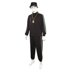 Retro Hip Hop 90s Men Black Tracksuit 7 Piece Set Cosplay Outfits Halloween Party Suit