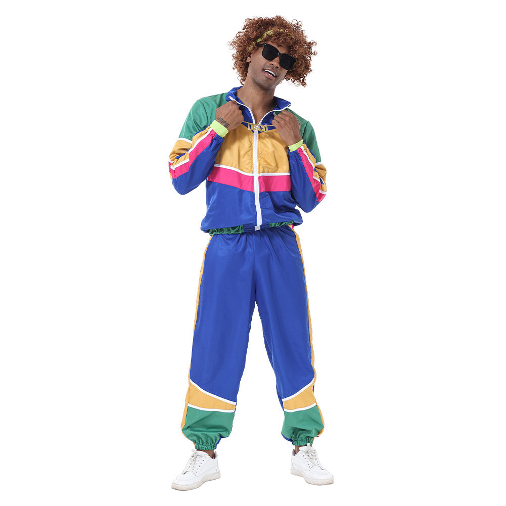 Retro Hip Hop Disco Men's Blue 5 Piece Set Sportswear Cosplay Outfits Halloween Party Suit