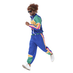 Retro Hip Hop Disco Men's Blue 5 Piece Set Sportswear Cosplay Outfits Halloween Party Suit