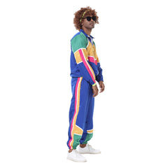 Retro Hip Hop Disco Men's Blue 5 Piece Set Sportswear Cosplay Outfits Halloween Party Suit