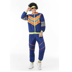 Retro Hip Hop Disco Men's Blue Jacket Pants Headband Sprotwear Outfits Cosplay Halloween Carnival Suit