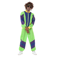 Retro Hip Hop Disco Men's Green Jacket Pants Headband Sprotwear Outfits Cosplay Halloween Carnival Suit