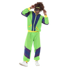 Retro Hip Hop Disco Men's Green Jacket Pants Headband Sprotwear Outfits Cosplay Halloween Carnival Suit