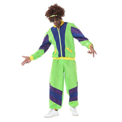 Retro Hip Hop Disco Men's Green Jacket Pants Headband Sprotwear Outfits Cosplay Halloween Carnival Suit