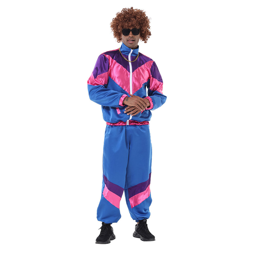 Retro Hip Hop Disco Men's Purple Jacket Pants Sprotwear Outfits Cosplay Halloween Carnival Shell Suit