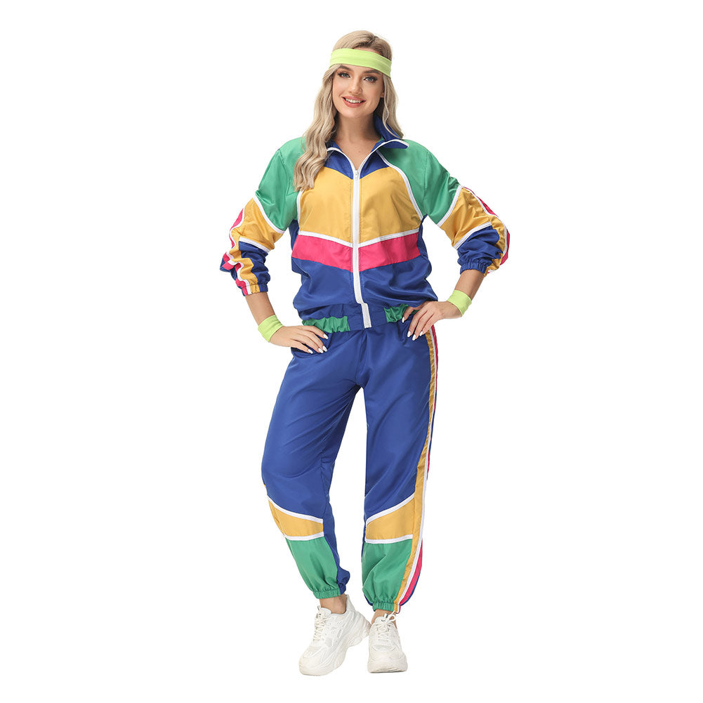 Retro Hip Hop Disco Women's Blue 5 Piece Set Sportswear Cosplay Outfits Halloween Party Suit