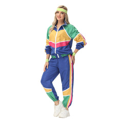 Retro Hip Hop Disco Women's Blue 5 Piece Set Sportswear Cosplay Outfits Halloween Party Suit