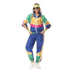 Retro Hip Hop Disco Women's Blue 5 Piece Set Sportswear Cosplay Outfits Halloween Party Suit