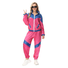 Retro Hip Hop Disco Women's Pink Jacket Pants Sprotwear Outfits Cosplay Halloween Carnival Suit