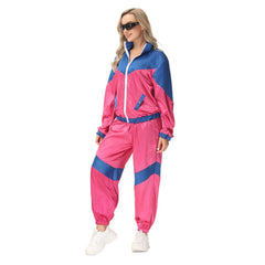 Retro Hip Hop Disco Women's Pink Jacket Pants Sprotwear Outfits Cosplay Halloween Carnival Suit