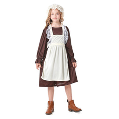 Retro Medieval Ages European Colonial Kids Girls 3 Piece Dress Set Cosplay Old Lady Costume Outfits Halloween Carnival Suit