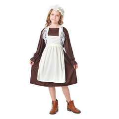 Retro Medieval Ages European Colonial Kids Girls 3 Piece Dress Set Cosplay Old Lady Costume Outfits Halloween Carnival Suit