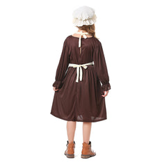 Retro Medieval Ages European Colonial Kids Girls 3 Piece Dress Set Cosplay Old Lady Costume Outfits Halloween Carnival Suit