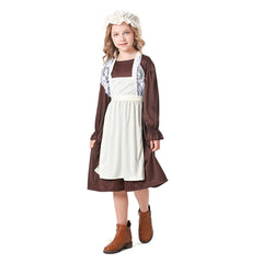 Retro Medieval Ages European Colonial Kids Girls 3 Piece Dress Set Cosplay Old Lady Costume Outfits Halloween Carnival Suit