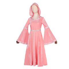 Retro Medieval Court Kids Girls Princess Pink Gown Long Dress Cosplay Outfits Halloween Party Suit