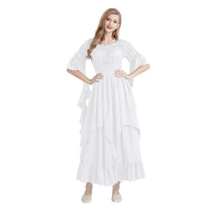 Retro Medieval Court Princesses White Dress Necklace Earrings Set Cosplay Outfits Halloween Party Suit