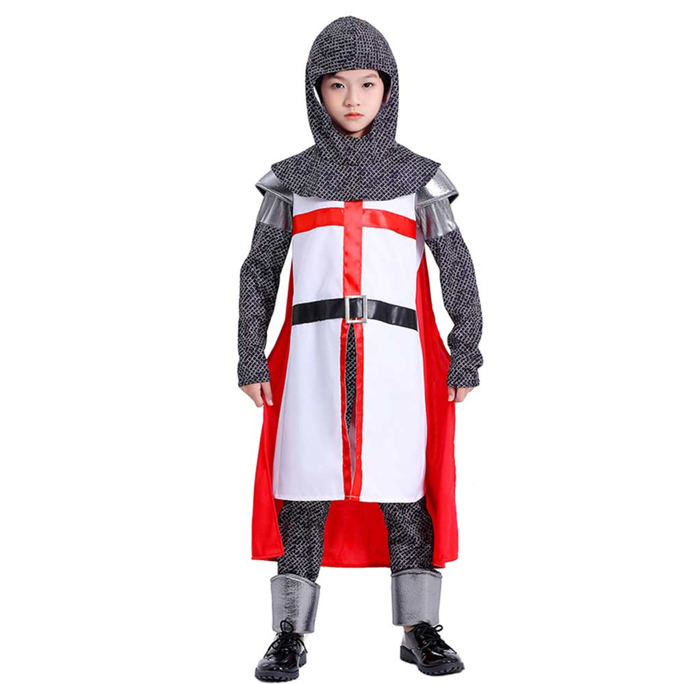 Retro Medieval Crusader Templar Knights 4 Piece Set Kids Boys Cosplay Costume Outfits Halloween Carnival Suit