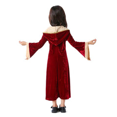 Retro Medieval European Court Kids Girls Red Princess Dress Cosplay Outfits Halloween Party Suit