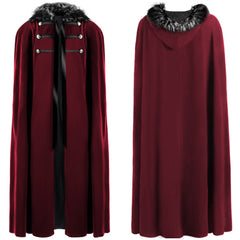 Retro Medieval Men Burgundy Steampunk Cloak Cape Cosplay Outfits Halloween Party Suit