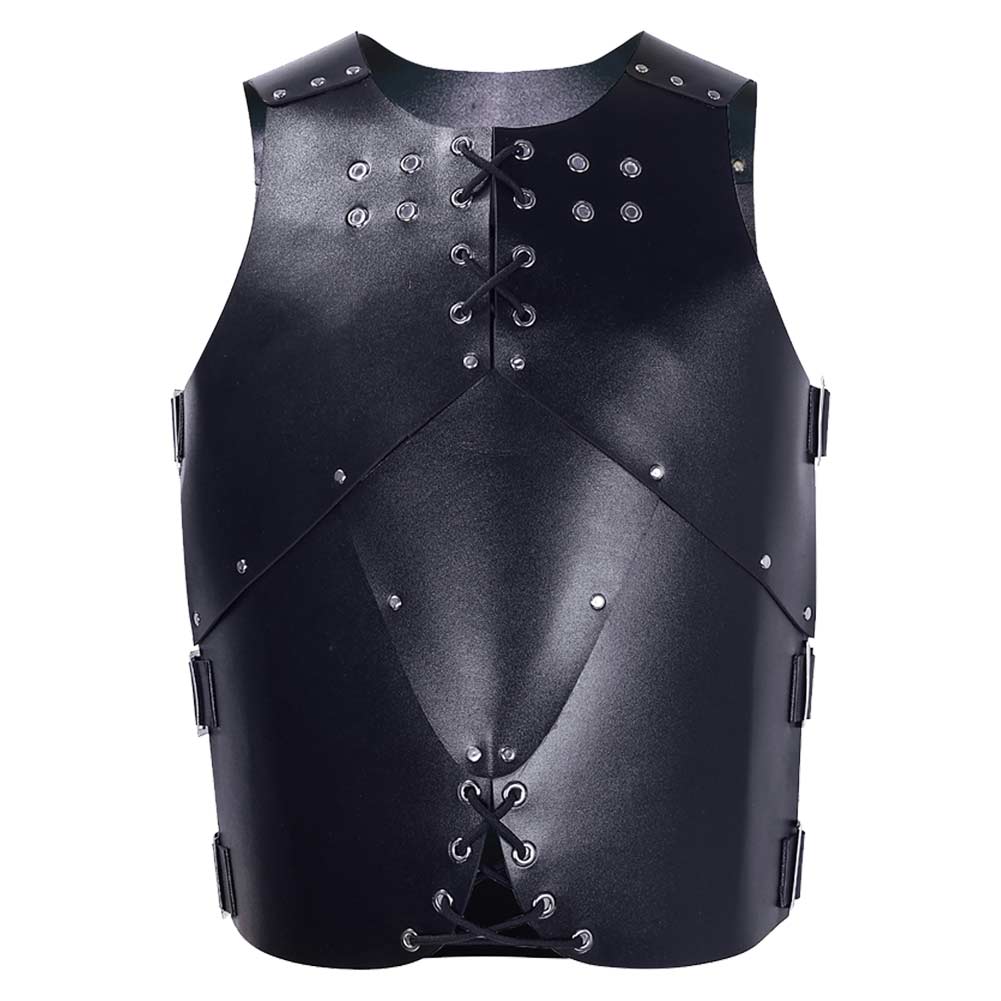 Retro Medieval Men PU Leather Black Armor Vest Cosplay Costume Outfits Halloween Carnival Suit