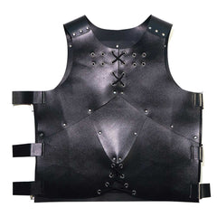 Retro Medieval Men PU Leather Black Armor Vest Cosplay Costume Outfits Halloween Carnival Suit