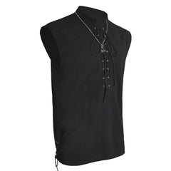 Retro Medieval Men Sleeveless Black Priate Shirt 2 Piece Set Cosplay Outfits Halloween Party Suit