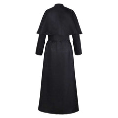 Retro Medieval Priest Black Coat Belt Scarf Cross 4 Pics Set Cosplay Outfits Halloween Party Suit