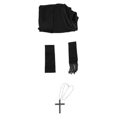 Retro Medieval Priest Black Coat Belt Scarf Cross 4 Pics Set Cosplay Outfits Halloween Party Suit